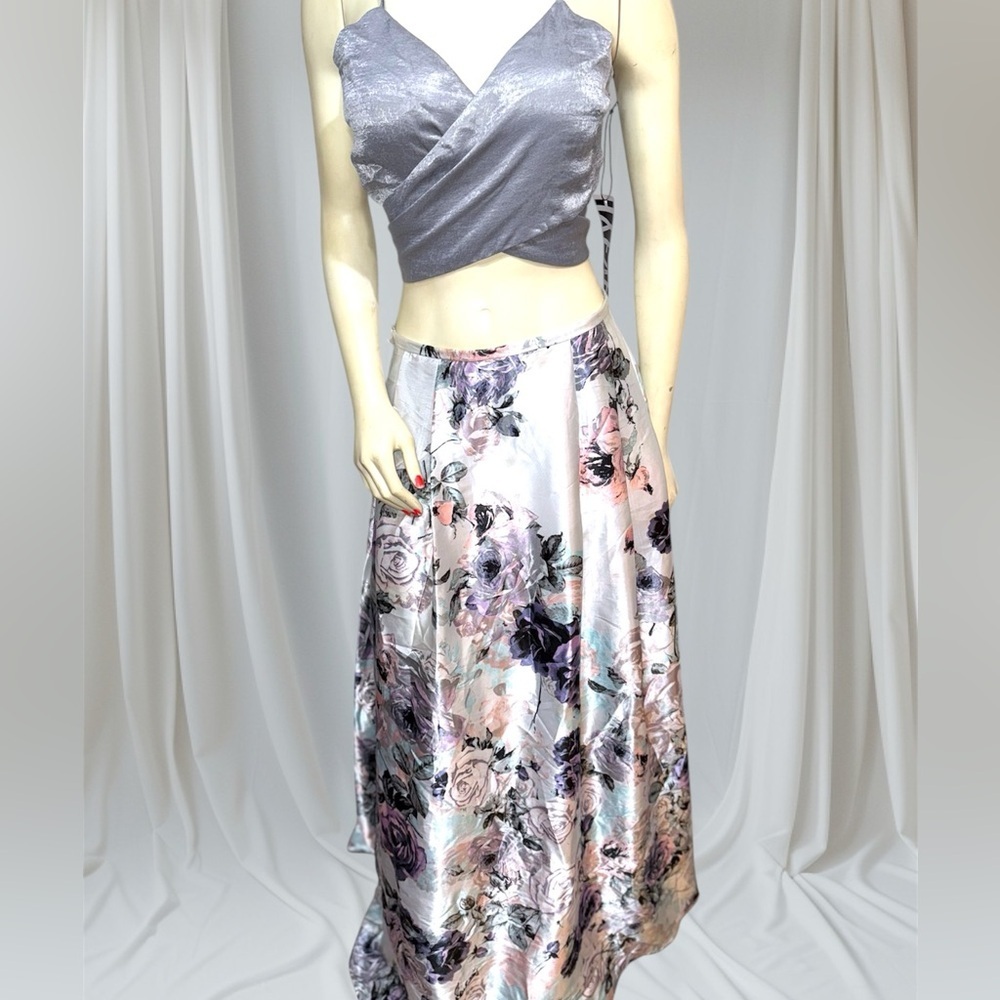 Blondie Nites by Stacy Sklar Floral Maxi Gown Skirt | Multi Charmeuse | Size 7
